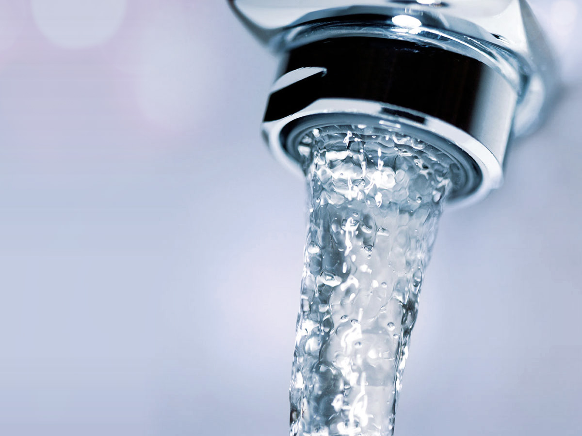 Water running from faucet